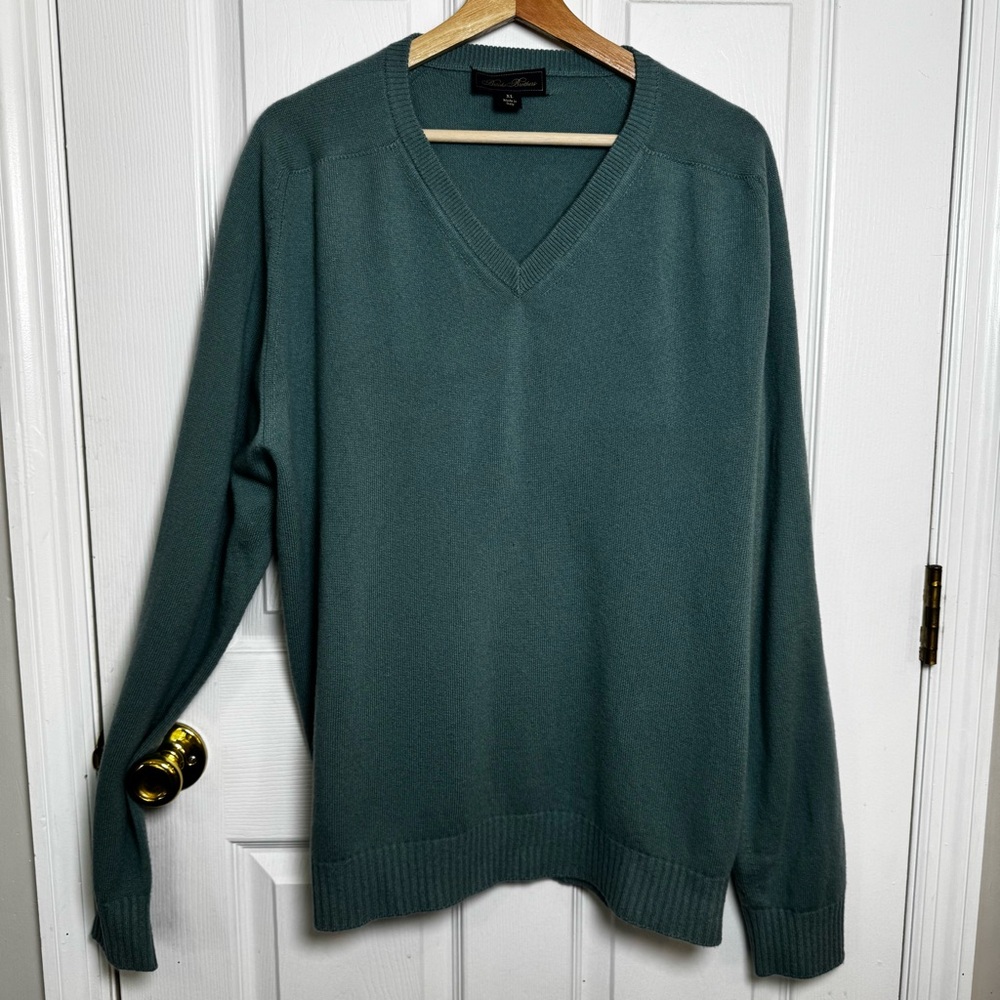 Brooks Brothers Italy Merino Wool V Neck Sweater Size XL Teal Blue Green - Picture 1 of 11